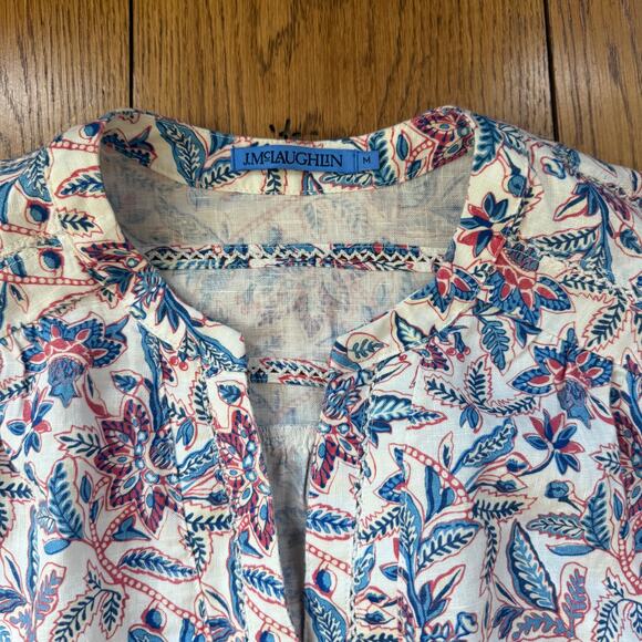 J. McLaughlin Nylee Linen Mini Dress SZ M 3QTR Puff Sleeve Floral Bloomsbury - Picture 5 of 10